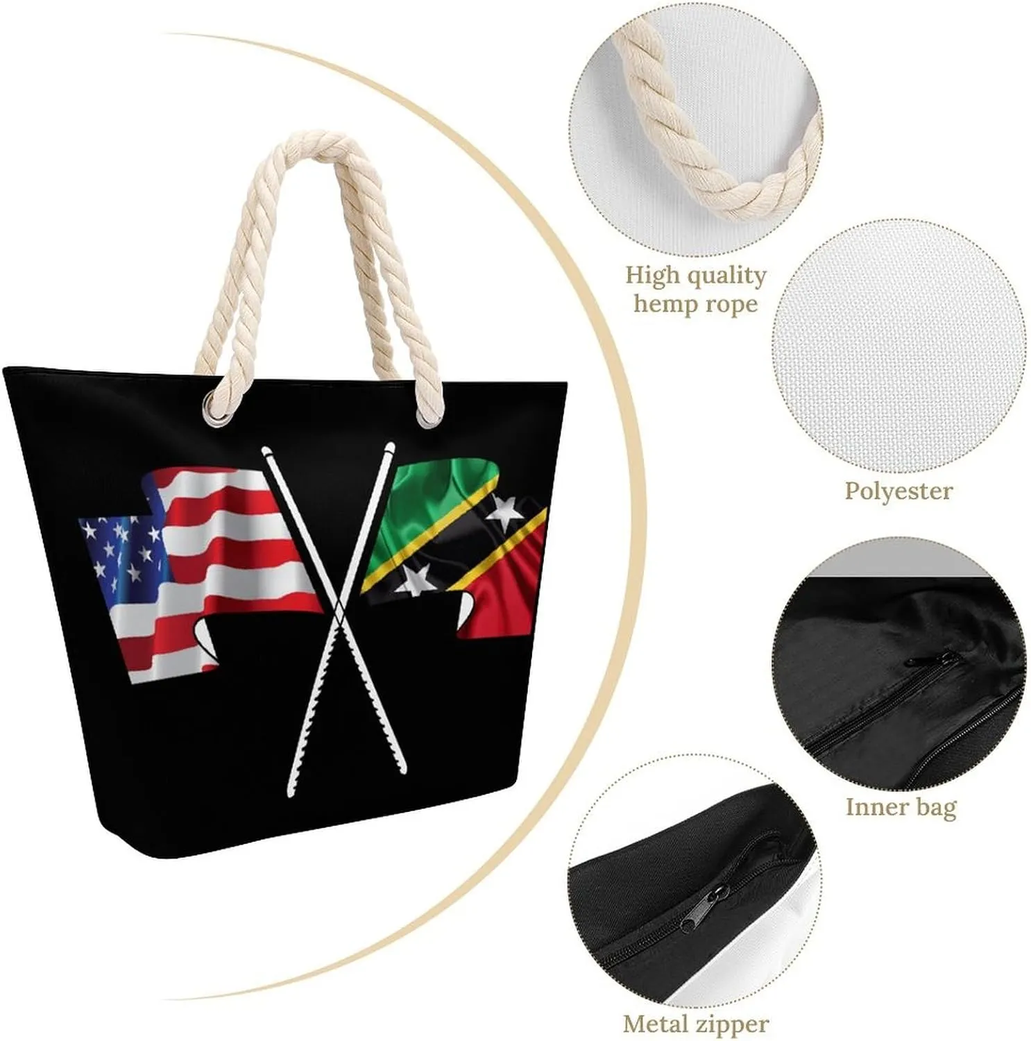 Tote Bag Large Handles Beach Bag with Zipper for Shopping Groceries Travel Outdoors Swim Pool Bag