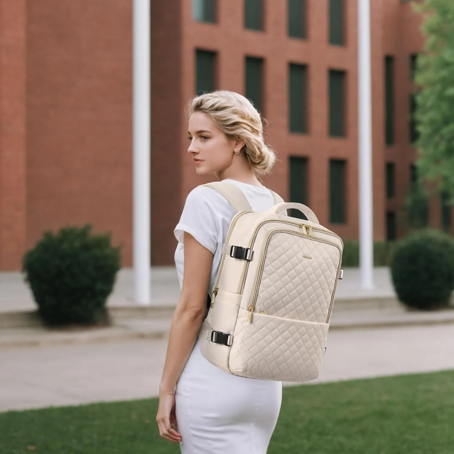 Travel Backpack for Women Men - Large Carry on Backpack fits 15.6" Laptop Lightweight Travel Bag Daypack Waterproof Causal Bookbag Backpack for College,Work,36L, Beige