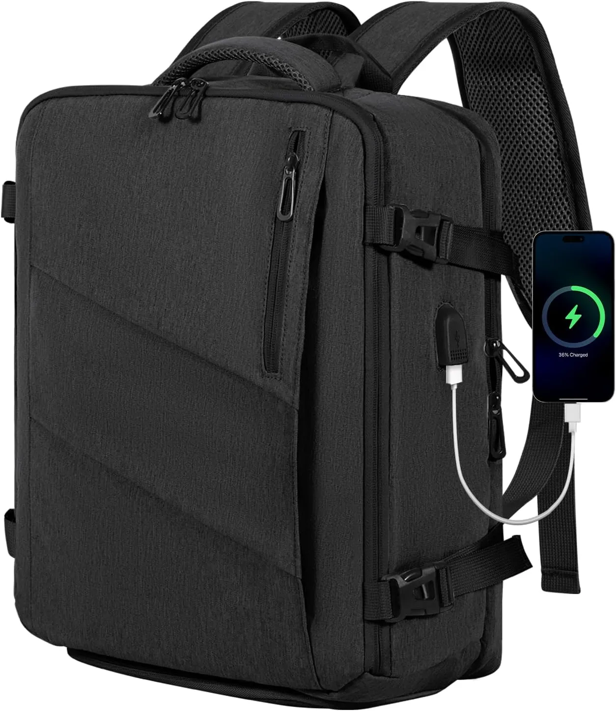 Travel Backpack for Women,Carry on Backpack for Men, 17" Laptop Backpack Flight Approved, Waterproof Backpacks for College Weekender Business, with USB Charging Port & Shoe Pouch, Dark Grey