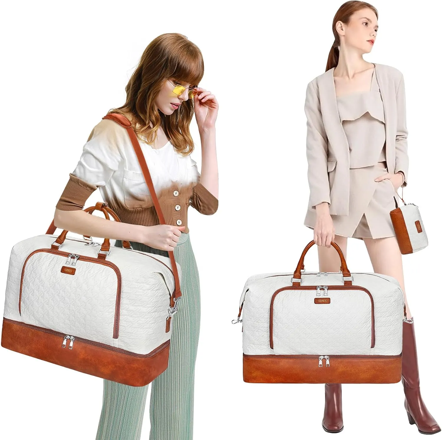 Travel Weekender Bag for Women, Overnight Bag with Shoe Compartment, Oversized Travel Duffel Bag Carry On Tote with Trolley Sleeve 21" for Weekend Travel Business Trip