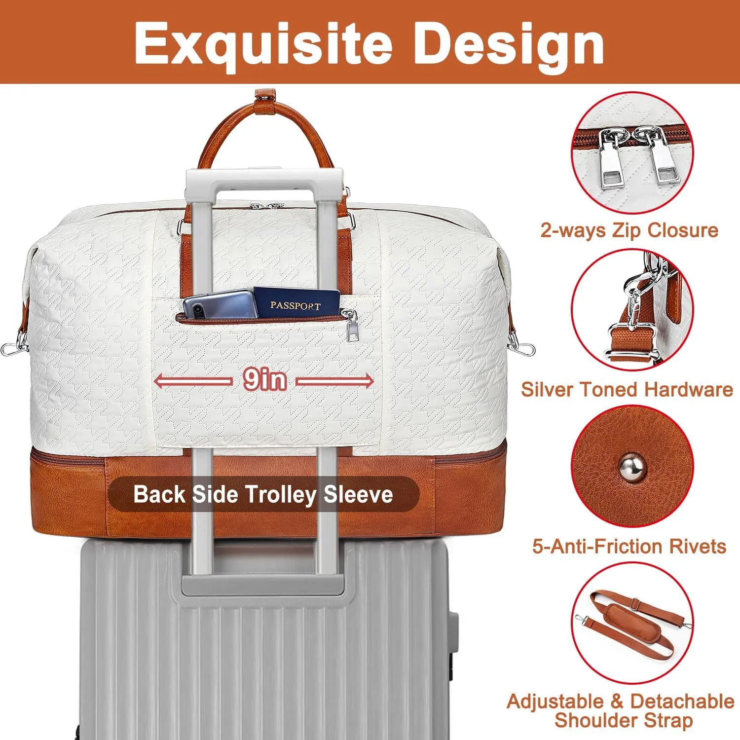 Travel Weekender Bag for Women, Overnight Bag with Shoe Compartment, Oversized Travel Duffel Bag Carry On Tote with Trolley Sleeve 21" for Weekend Travel Business Trip