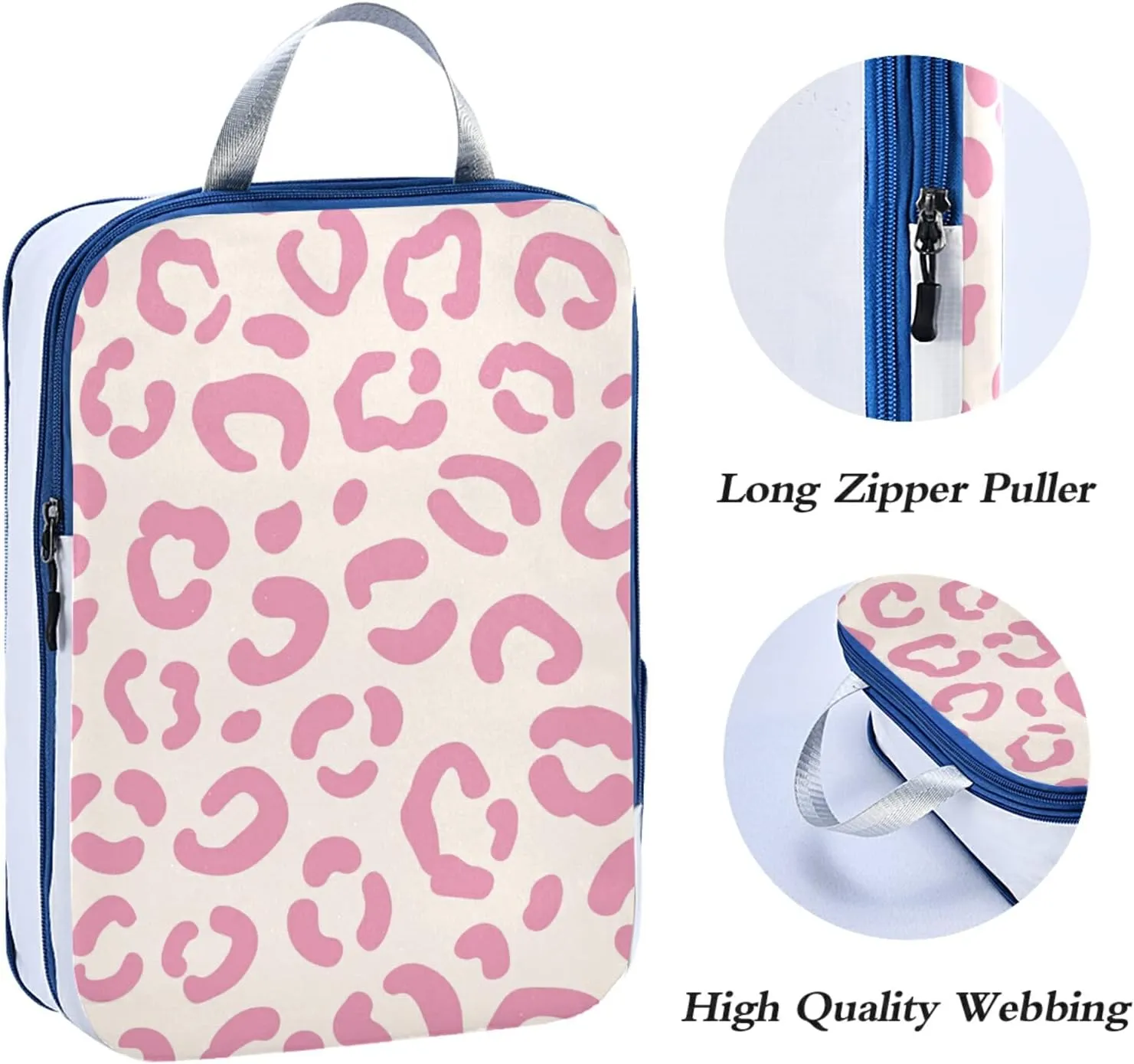 Trendy Wild Pink Leopard Skin Seamless On White 3 Set Packing Cubes, Travel Packing Organizers for Suitcases, Waterproof Check Oxford Toiletry Compression Luggage Storage Bag