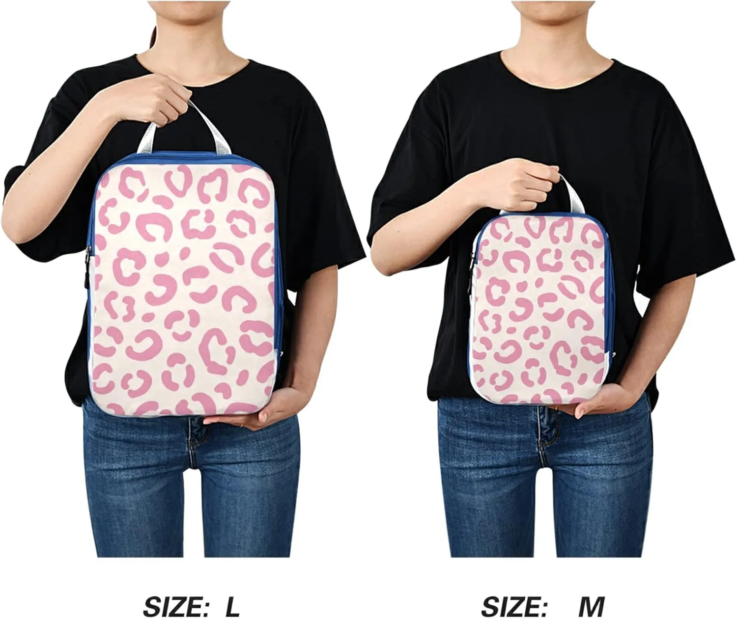 Trendy Wild Pink Leopard Skin Seamless On White 3 Set Packing Cubes, Travel Packing Organizers for Suitcases, Waterproof Check Oxford Toiletry Compression Luggage Storage Bag