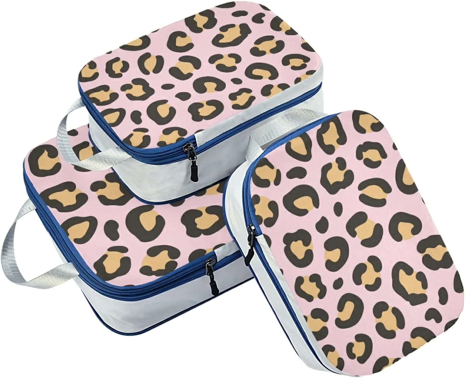 Trendy Wild Yellow Gold Leopard Skin On Pink 3 Set Packing Cubes, Travel Packing Organizers for Suitcases, Waterproof Check Oxford Toiletry Compression Luggage Storage Bag