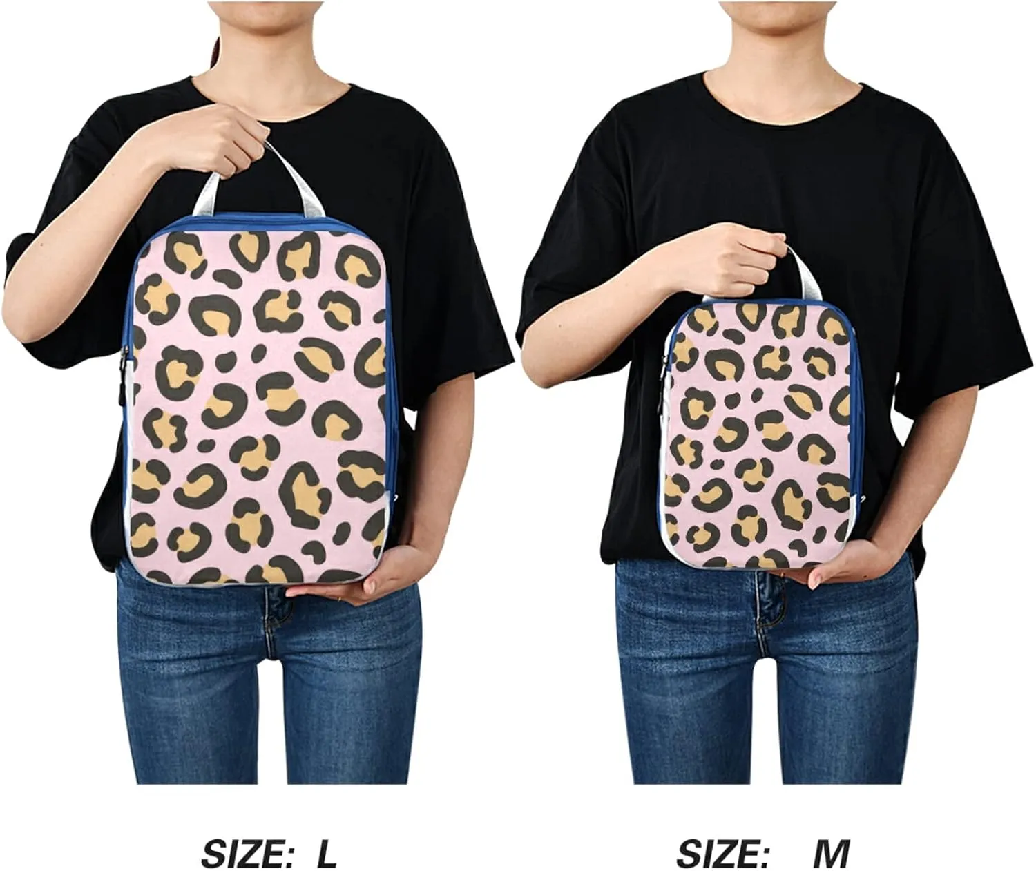 Trendy Wild Yellow Gold Leopard Skin On Pink 3 Set Packing Cubes, Travel Packing Organizers for Suitcases, Waterproof Check Oxford Toiletry Compression Luggage Storage Bag