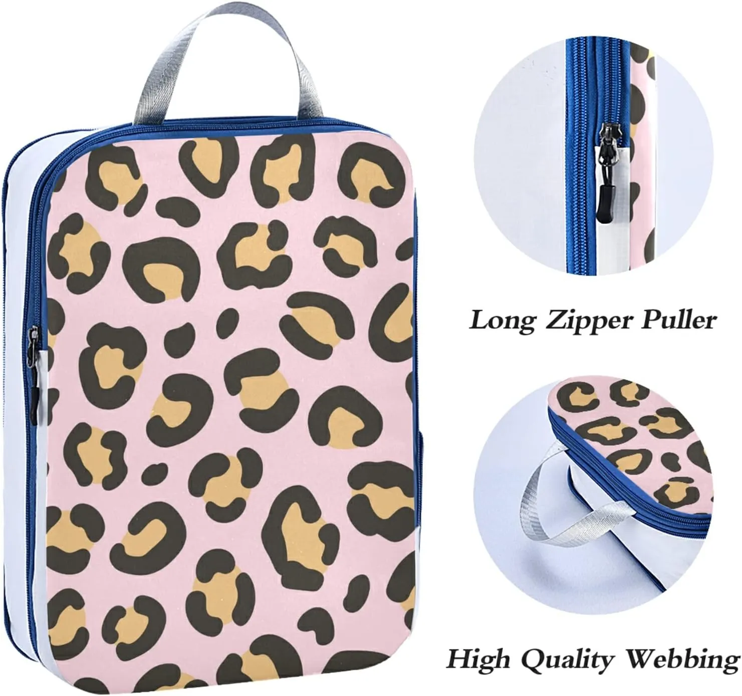 Trendy Wild Yellow Gold Leopard Skin On Pink 3 Set Packing Cubes, Travel Packing Organizers for Suitcases, Waterproof Check Oxford Toiletry Compression Luggage Storage Bag