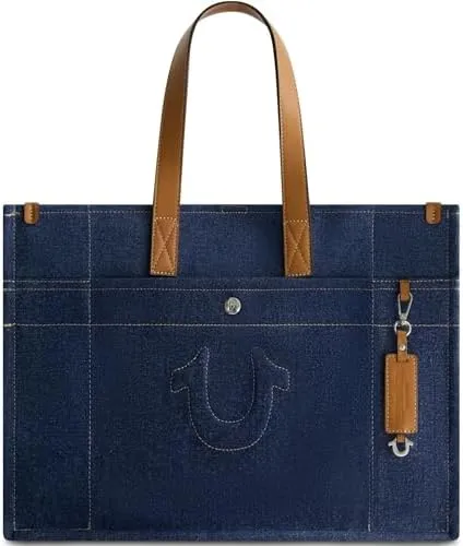 True Religion Women's Large Tote Bag, Stitched Canvas Travel Carryall Shoulder Handbag