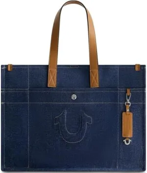 True Religion Women's Large Tote Bag, Stitched Canvas Travel Carryall Shoulder Handbag