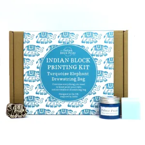 Turquoise Elephant Indian Block Printing Kit