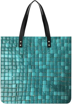 Turquoise Small Dot Tiles Large Leather Handbags Women Fashion Handbag Multifunctional Travel Bag It Is A Great Gift for Mothers, Teachers, Friends, Bridesmaids