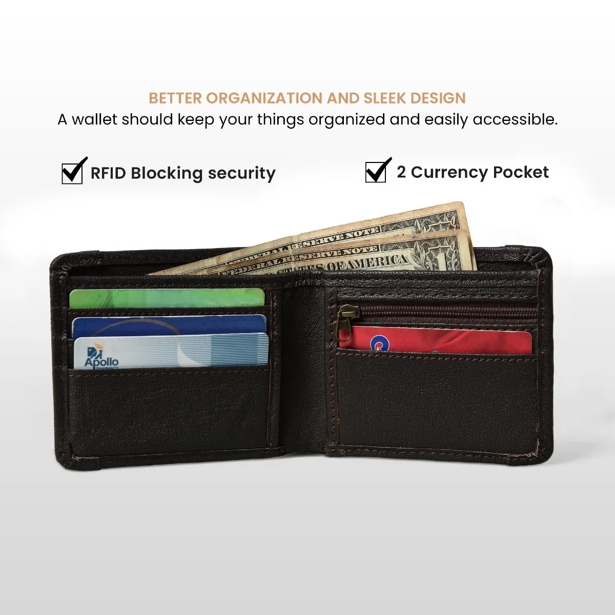 Twofold Cowhide Mens Wallet Brown