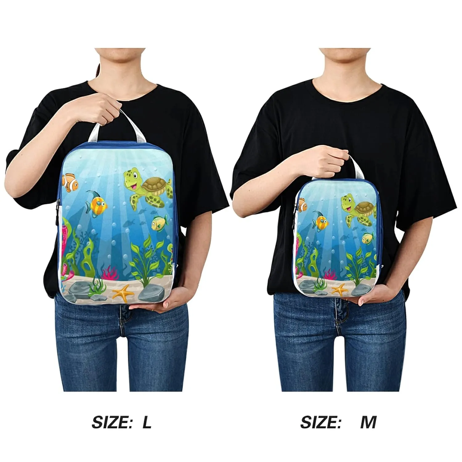 Underwater Blue Ocean Landscape with Sea Turtles and Fish Sea Plants 3 Set Packing Cubes, Waterproof Check Oxford cloth Organizers, Travel Packing Toiletry Storage Bag