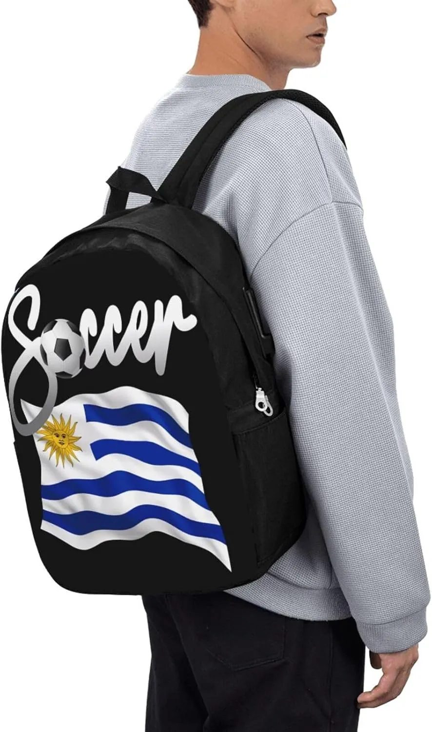 Uruguay Uruguayan Soccer Football Flag Laptop Backpacks Travel Backpack Casual Business Daypack Sport Rucksack Computer Bag Fits up to 17 Inch Notebook with USB Port