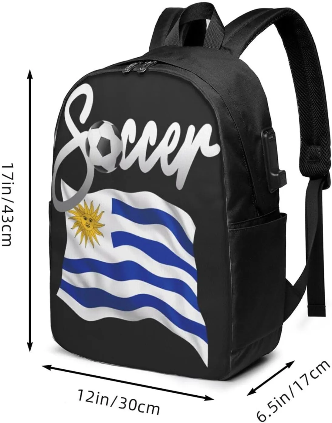 Uruguay Uruguayan Soccer Football Flag Laptop Backpacks Travel Backpack Casual Business Daypack Sport Rucksack Computer Bag Fits up to 17 Inch Notebook with USB Port