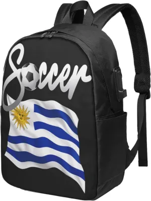 Uruguay Uruguayan Soccer Football Flag Laptop Backpacks Travel Backpack Casual Business Daypack Sport Rucksack Computer Bag Fits up to 17 Inch Notebook with USB Port