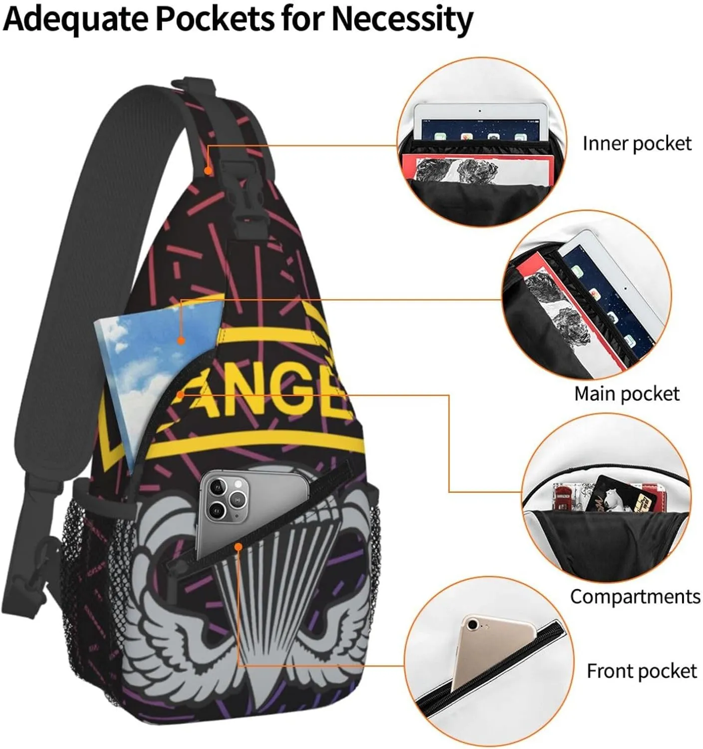 Us A-rmy Ranger With Airborne Wings Small Crossbody Backpack Sling Bag For Men Women Mini One Shoulder Chest Bags Gym Sport Travel Hiking Daypack