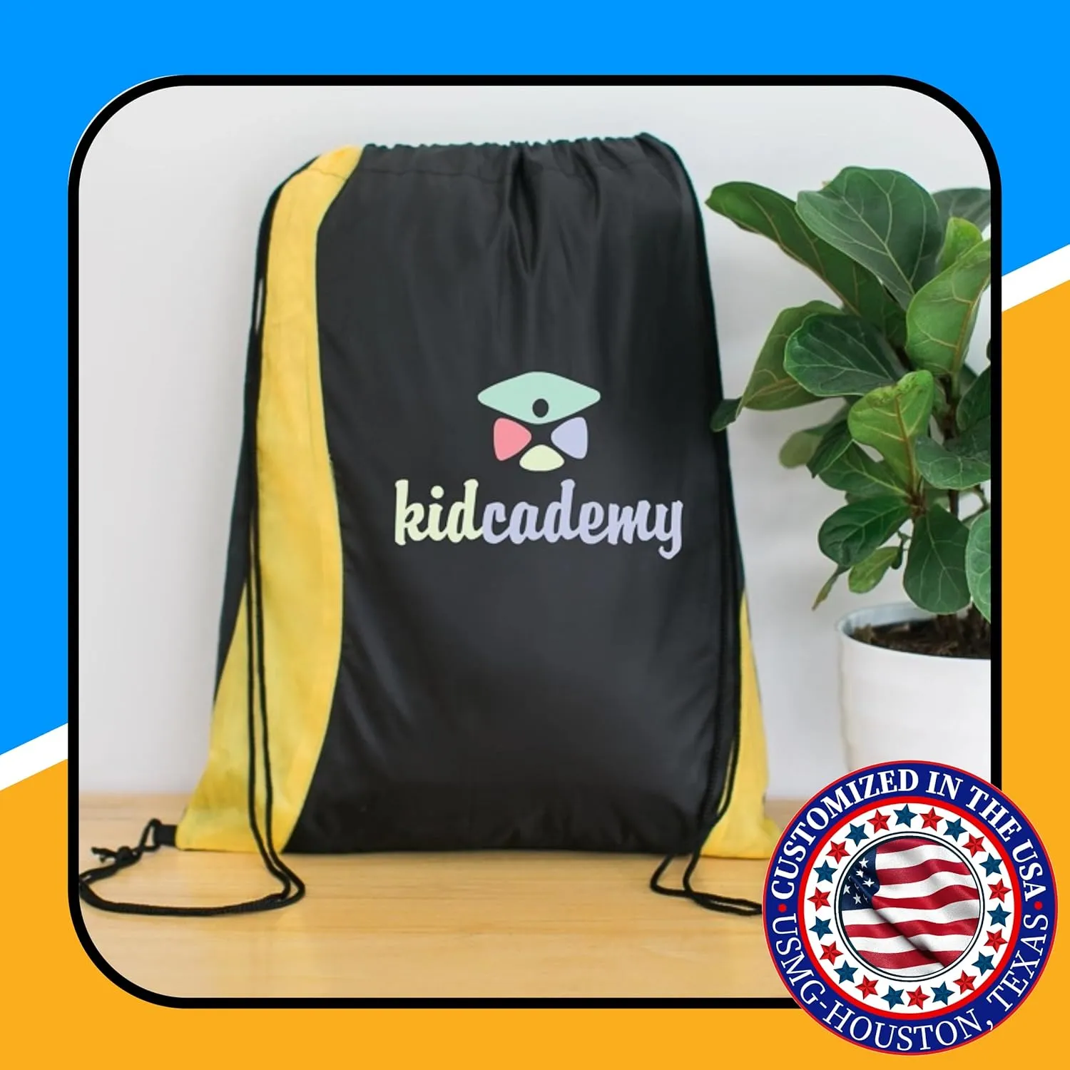 USMG Custom Two-Tone Wavy Drawstring Tote Bags - Multi-Color Imprint for Promotions, Gifts, and Events
