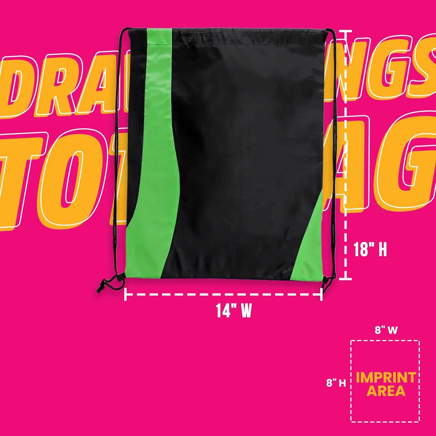 USMG Custom Two-Tone Wavy Drawstring Tote Bags - Multi-Color Imprint for Promotions, Gifts, and Events