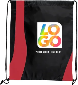 USMG Custom Two-Tone Wavy Drawstring Tote Bags - Multi-Color Imprint for Promotions, Gifts, and Events