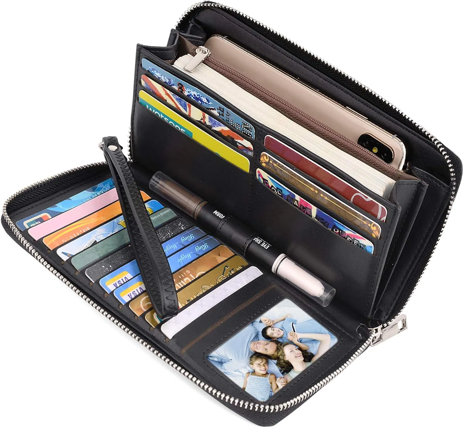 UTO Women Wallet Leather Zip Around Card Holder Checkbook Passport Organizer Ladies Travel Clutch with Wristlet