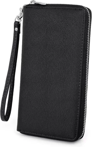 UTO Women Wallet Leather Zip Around Card Holder Checkbook Passport Organizer Ladies Travel Clutch with Wristlet