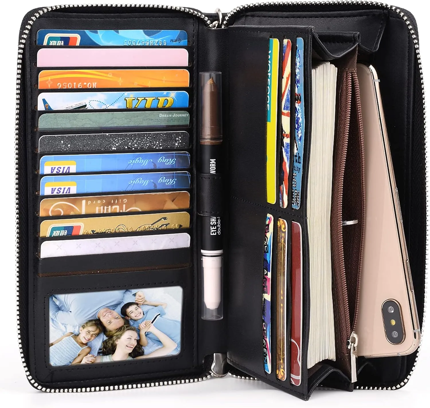UTO Women Wallet Leather Zip Around Card Holder Checkbook Passport Organizer Ladies Travel Clutch with Wristlet