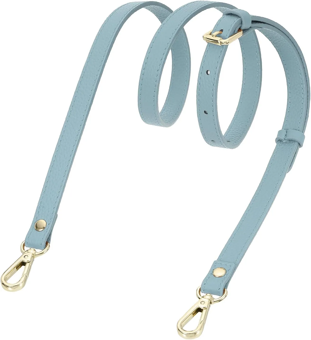 uxcell Genuine Leather Purse Strap, 41.7"-51.2" Adjustable Crossbody Replacement Straps 0.6" Width for Women Handbags Shoulder Bag (Linen Blue, Gold Buckle)