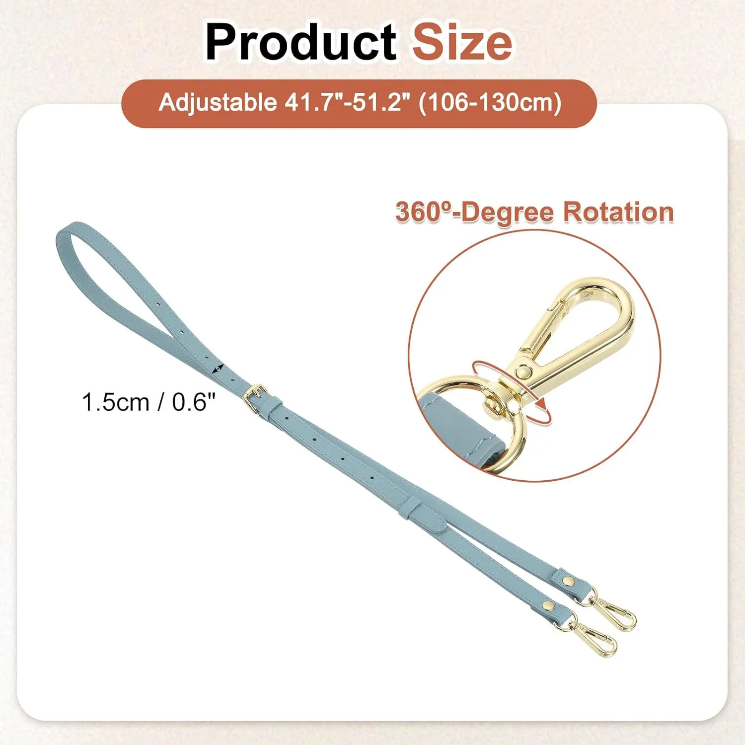 uxcell Genuine Leather Purse Strap, 41.7"-51.2" Adjustable Crossbody Replacement Straps 0.6" Width for Women Handbags Shoulder Bag (Linen Blue, Gold Buckle)