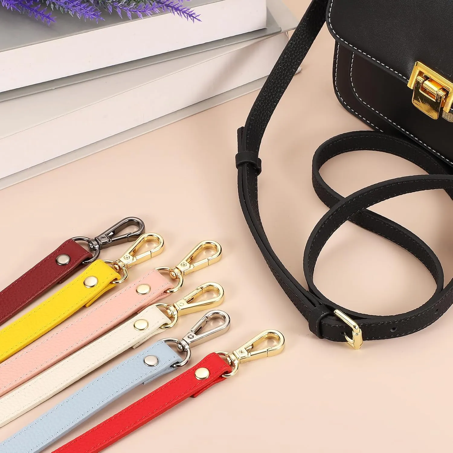 uxcell Genuine Leather Purse Strap, 41.7"-51.2" Adjustable Crossbody Replacement Straps 0.6" Width for Women Handbags Shoulder Bag (Linen Blue, Gold Buckle)