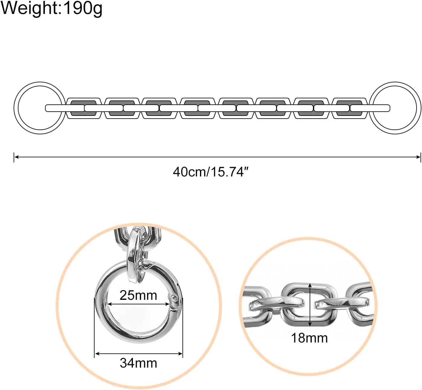 uxcell Mini Purse Chain Length 15.7inch, Nickel Plated Metal Flat Chain Strap for Shoulder Wallet Handbag Clutch Replacement Strap, Silver