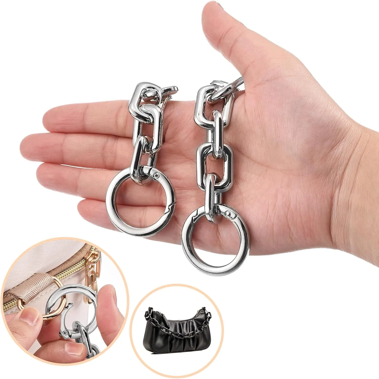 uxcell Mini Purse Chain Length 15.7inch, Nickel Plated Metal Flat Chain Strap for Shoulder Wallet Handbag Clutch Replacement Strap, Silver