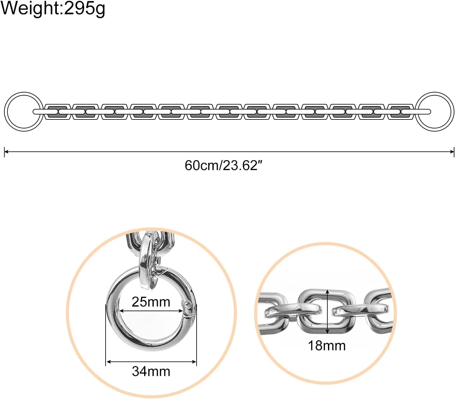 uxcell Mini Purse Chain Length 23.6inch, Nickel Plated Metal Flat Chain Strap for Shoulder Wallet Handbag Clutch Replacement Strap, Silver