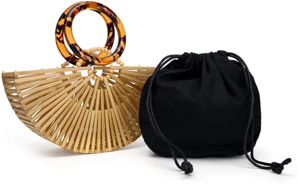 VAKAER Women Bamboo Purse Summer Beach Tote Bags Handmade Handbag with Inner bag