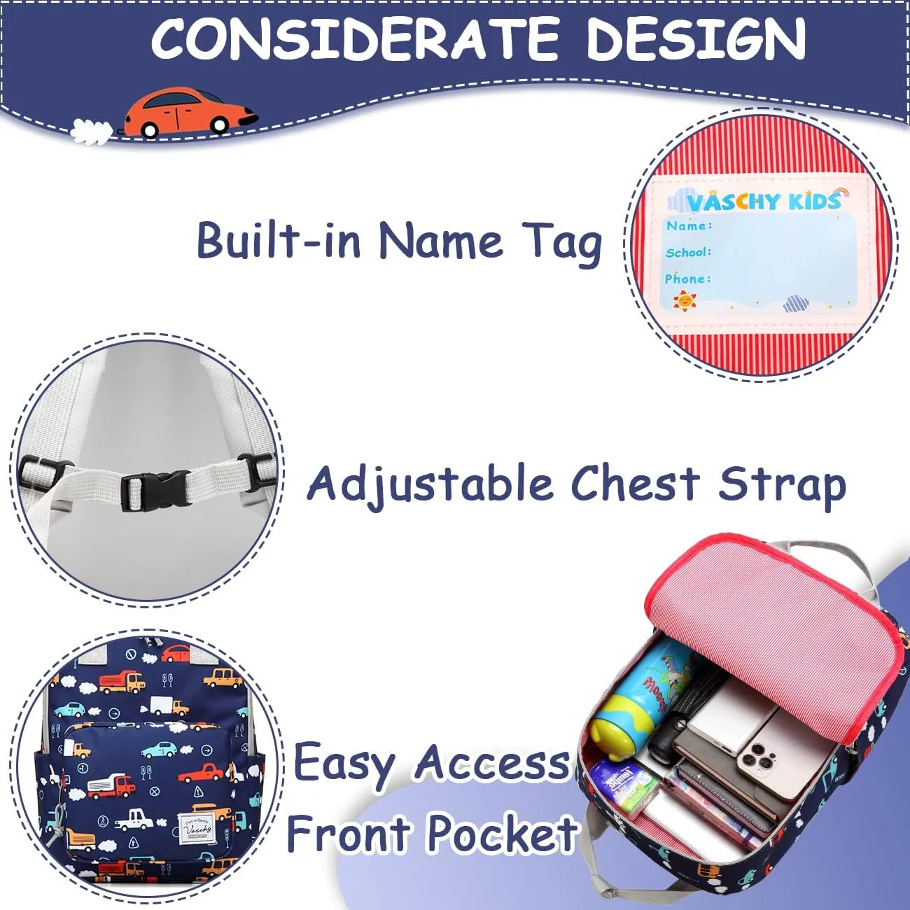 VASCHY Dinosaur Backpacks Kids, Lightweight Toddler Kids Preschool Backpack for Children