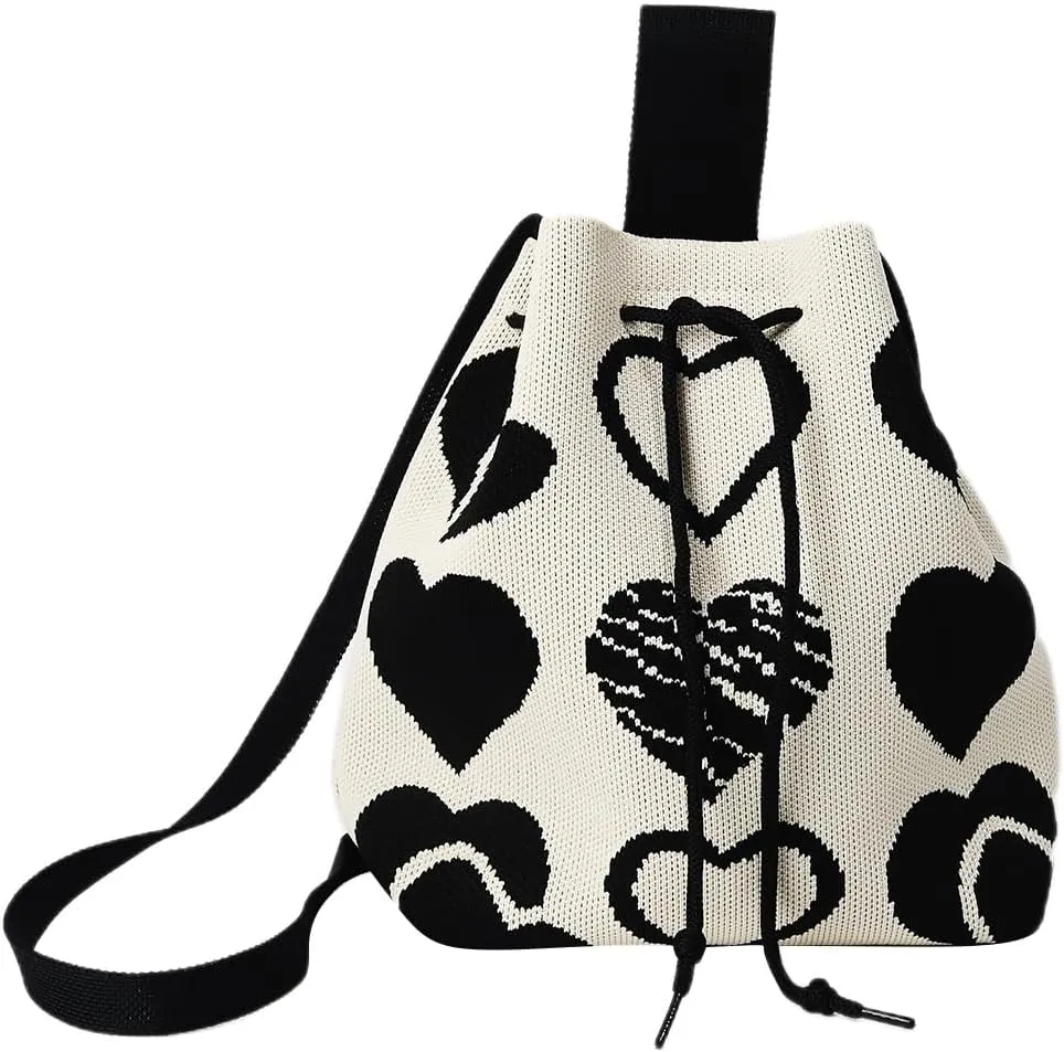 Verdusa Women's Crochet Drawstring Bucket Bag Tote Purse Crossbody Shoulder Bags