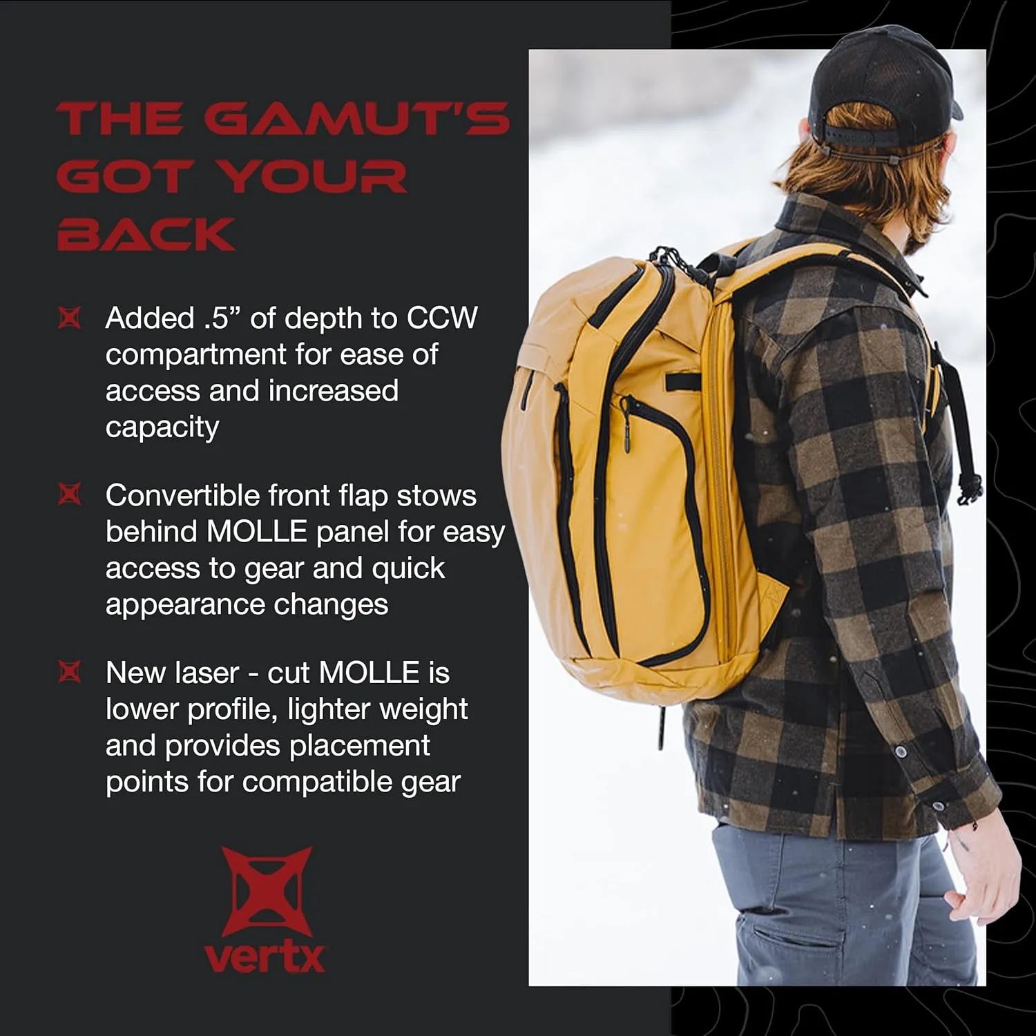 Vertx Gamut EDC Tactical Backpack 25L CCW Bag Tactical Gear, for Men and Women, Dark Earth