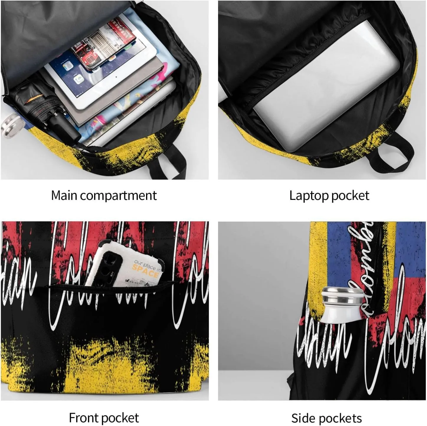 Vintage Colombia Flag Colombian Pride Roots Large Travel Backpack Casual Backpacks Laptop Daypack Working Rucksack Lightweight Back Pack Sports Bag with Adjustable Shoulder Strap