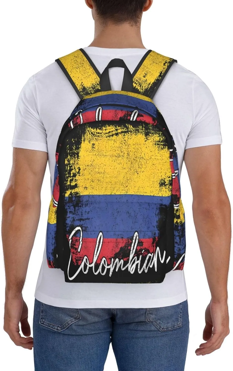 Vintage Colombia Flag Colombian Pride Roots Large Travel Backpack Casual Backpacks Laptop Daypack Working Rucksack Lightweight Back Pack Sports Bag with Adjustable Shoulder Strap