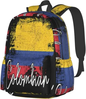 Vintage Colombia Flag Colombian Pride Roots Large Travel Backpack Casual Backpacks Laptop Daypack Working Rucksack Lightweight Back Pack Sports Bag with Adjustable Shoulder Strap