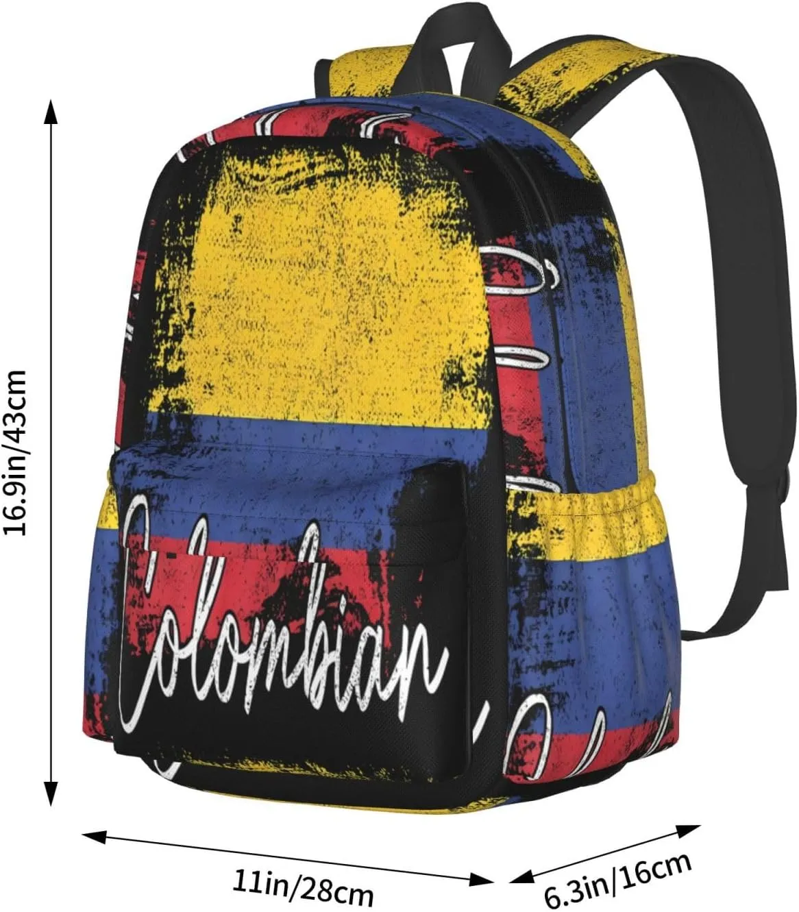 Vintage Colombia Flag Colombian Pride Roots Large Travel Backpack Casual Backpacks Laptop Daypack Working Rucksack Lightweight Back Pack Sports Bag with Adjustable Shoulder Strap