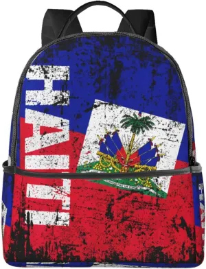 Vintage Haiti Flag Casual Backpacks Laptop Backpack Carry-on Daypack Sports Travel Rucksack Lightweight Working Bag for Outdoor Hiking Cycling Walking