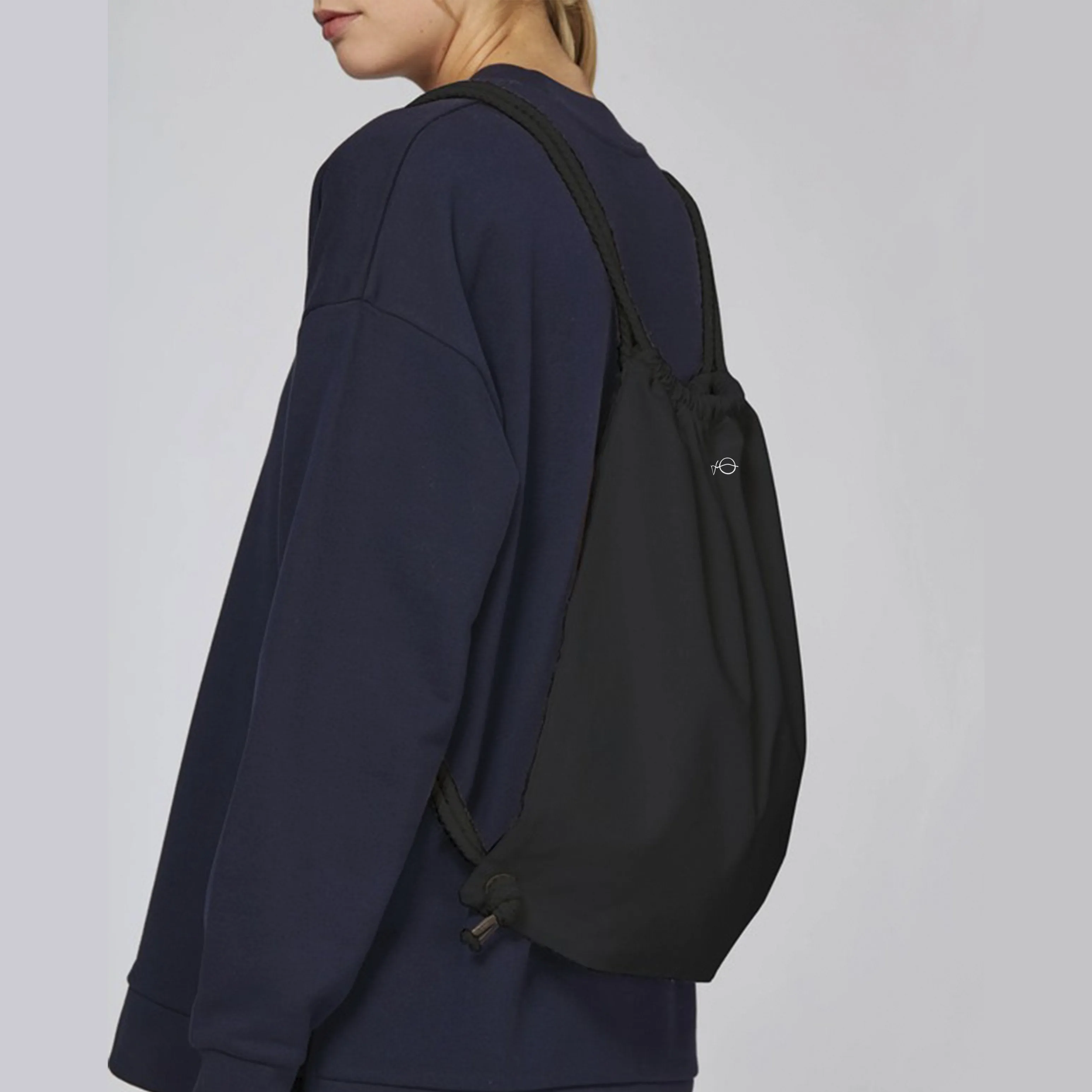 VO Embroidered Organic Drawstring Bag, Vegan Gift
