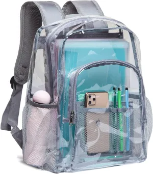 Vorspack Clear Backpack Heavy Duty PVC Transparent Backpack with Reinforced Strap for College Workplace - Grey