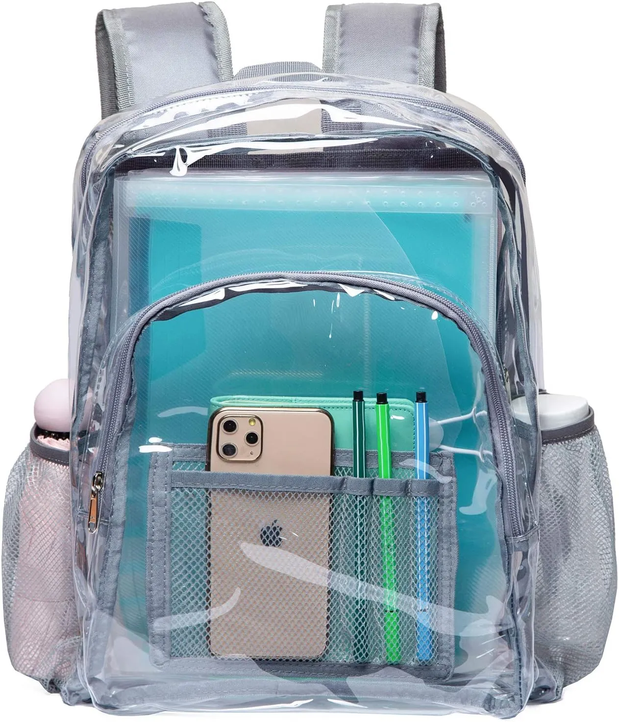 Vorspack Clear Backpack Heavy Duty PVC Transparent Backpack with Reinforced Strap for College Workplace - Grey