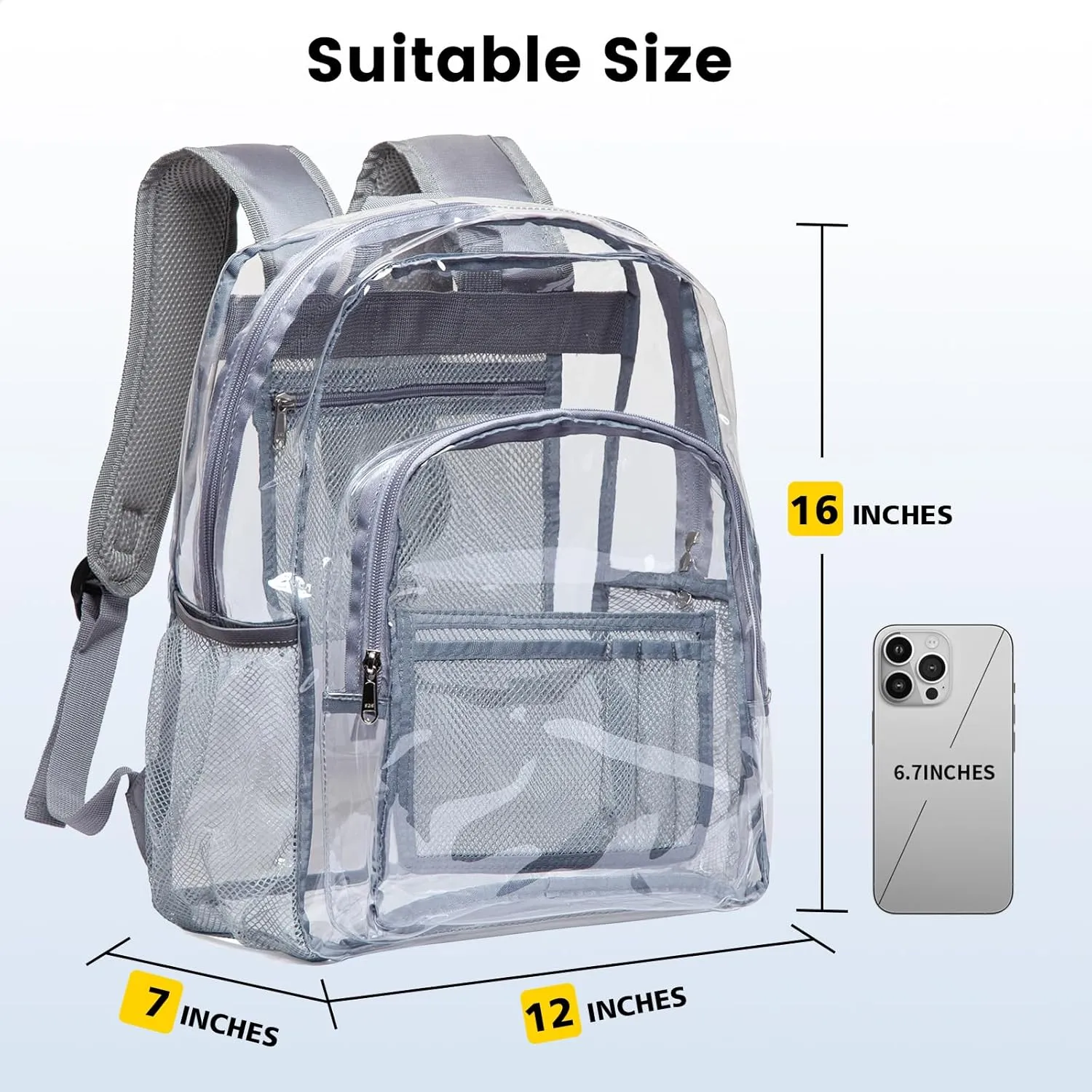 Vorspack Clear Backpack Heavy Duty PVC Transparent Backpack with Reinforced Strap for College Workplace - Grey