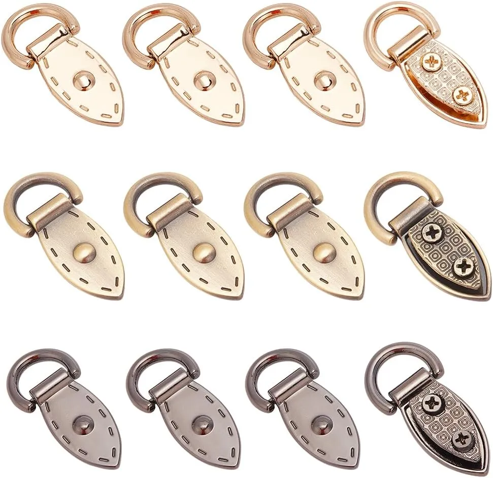 WADORN 12Pcs Metal Bag Side Clip Buckle, 3 Colors Purse Suspension Clasp Hardware Leaf Shape Handbag Chain Strap Connector Alloy D Ring Screwback Lanyard Clasps DIY Shoulder Bag Repair Accessories