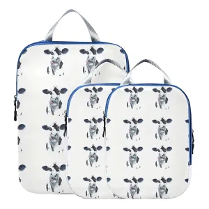 Watercolor Cow Head Portrait Black and White Farm Animal 3 Set Packing Cubes, Waterproof Check Oxford cloth Organizers, Travel Packing Toiletry Storage Bag