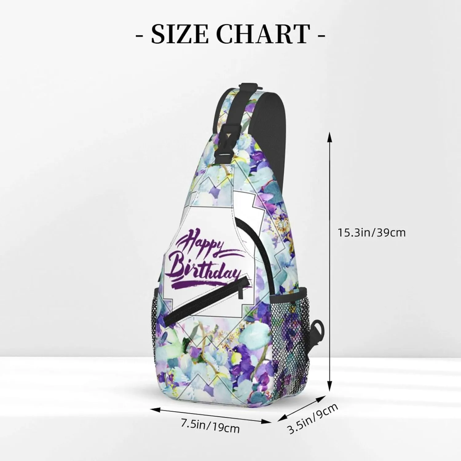 Watercolor Floral Happy Birthday Flowers Cross Chest Bag Diagonally Hiking Crossbody Bag Travel Shoulder Daypack Lightweight Sling Backpack Cycling Daypacks Fitness Chest Backpacks