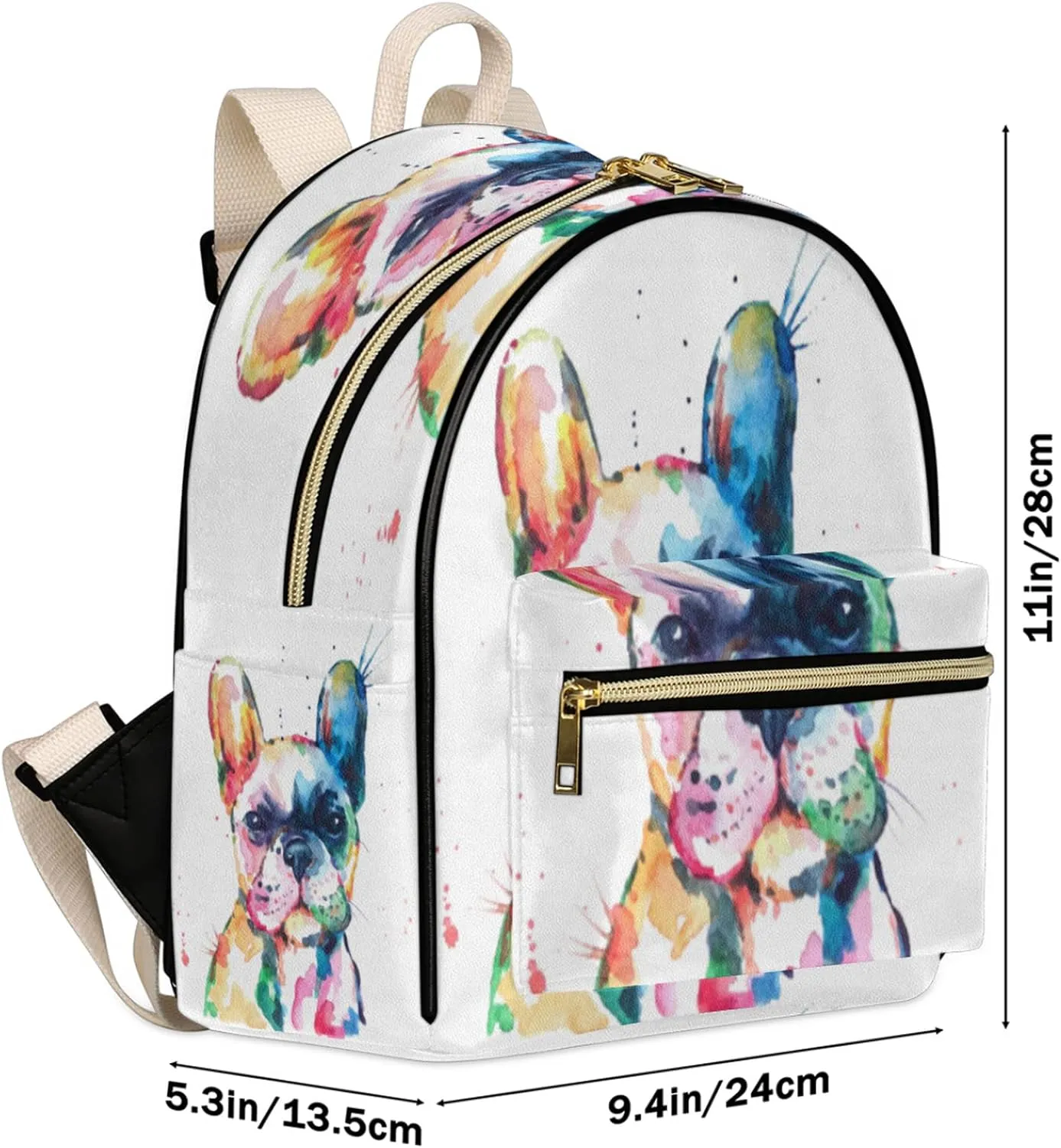 Watercolor French Bulldog Mini Backpack Purse for Women, Dog Pattern Leather Small Backpack Casual Travel Daypacks Shoulder Bag for Girls Teen