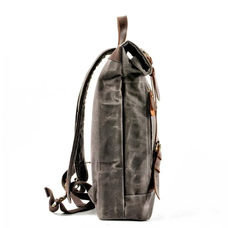 Waxed Hard Canvas Leather Waterproof 15 Inch Laptop Backpack
